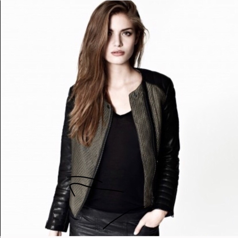All Saints Abel Leather Gold Silk Jacket Small